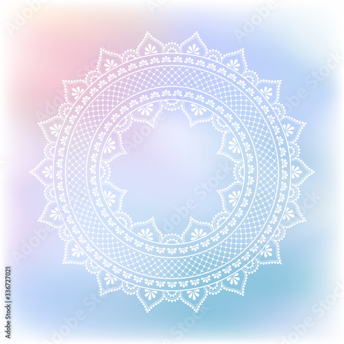 Blurred pastel background with decorative pattern in ethnic oriental style on for greeting card, invitation or announcement