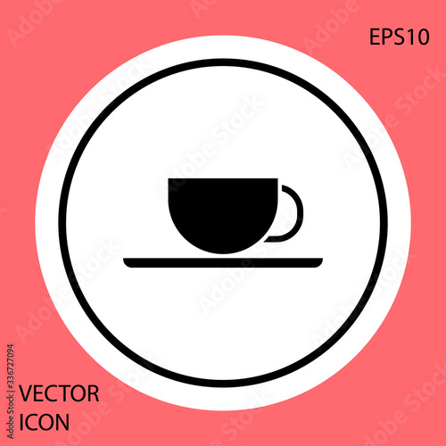 Black Coffee cup icon isolated on red background. Tea cup. Hot drink coffee. White circle button. Vector Illustration