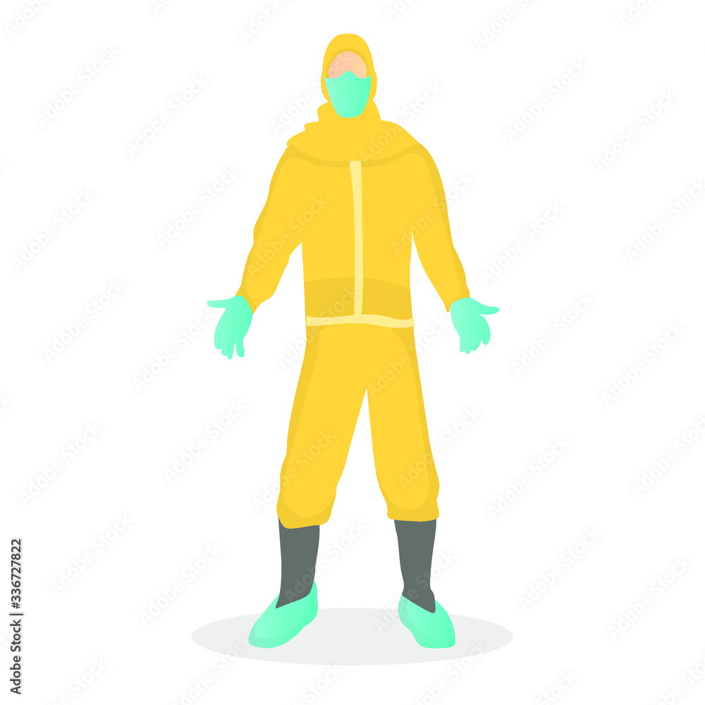 Flat character illustration doctor using hazmat suit to prevent COVID-19 coronavirus. Perfect to use for landing page, mobile apps, and banner. Flat character illustration doctor using hazmat suit to prevent COVID-19 coronavirus. Perfect to use for landing page, mobile apps, and banner.
