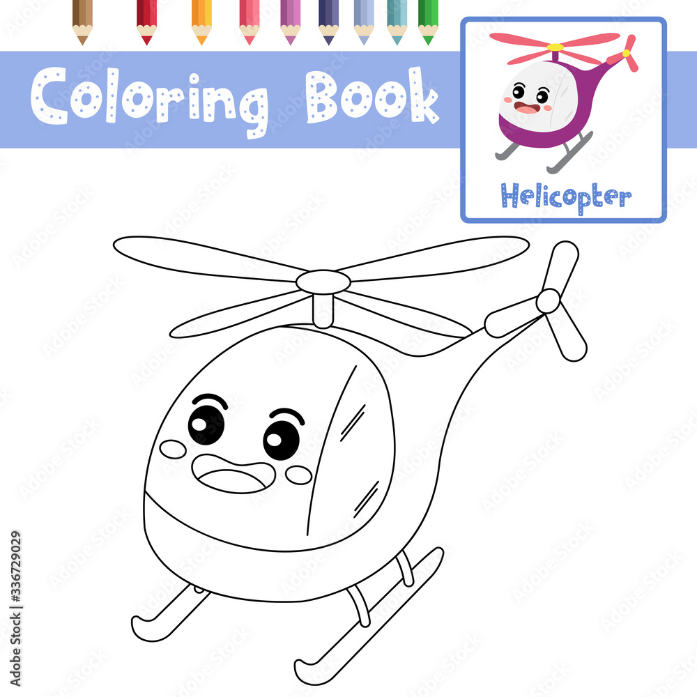 Coloring page Helicopter cartoon character perspective view vector illustration Stock Vector ...