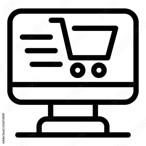 Online shopping icon. Outline online shopping vector icon for web design isolated on white background