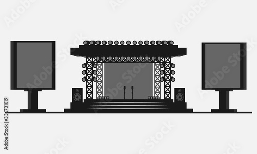 Outdoor concert stage with LED screens vector icon isolated on white background.