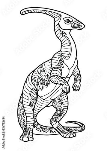 Dinosaur parasaurolophus. Page of coloring book. Vector illustration.
