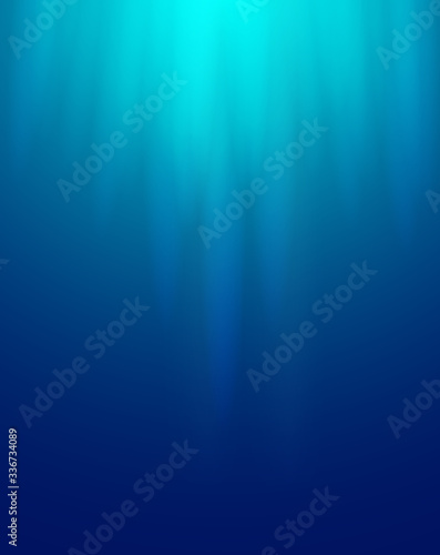 Ocean water blue background underwater rays sun.3D Vector illustration.