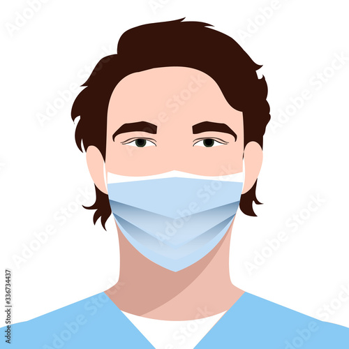 Man in blue medical face mask. Concept of coronavirus quarantine. Novel coronavirus (2019-nCoV)