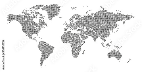 Abstract map of the world with curved zigzag shapes formed from lines