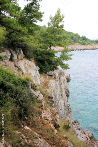 coastline with rocks near Rovenska, island Losinj, Croatia