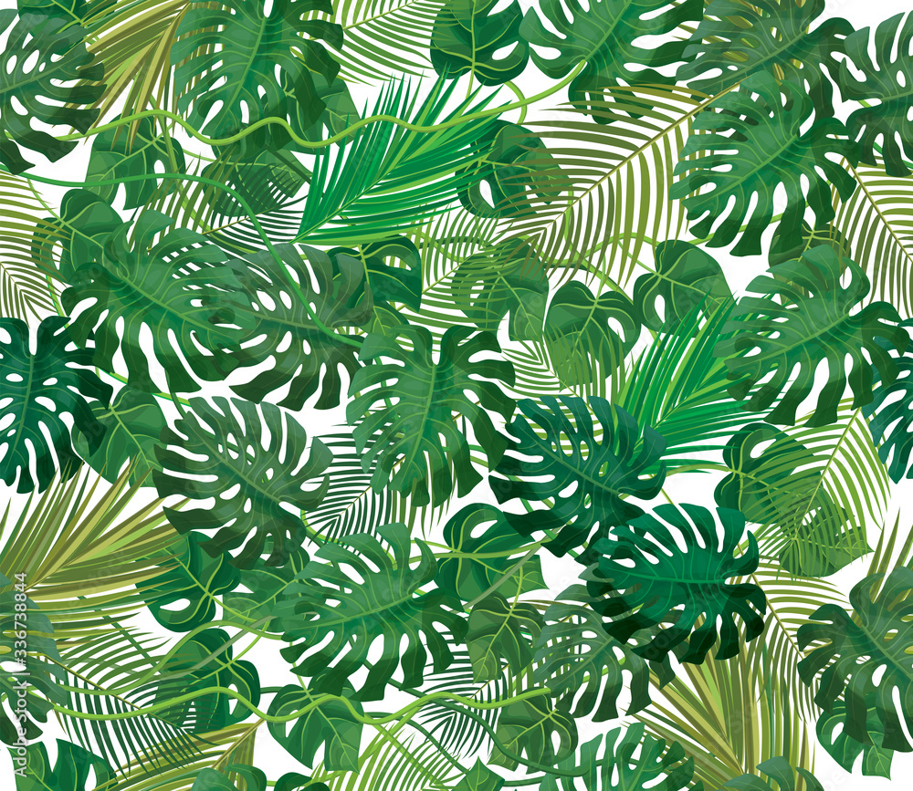 Seamless tropical, exotic leaves pattern, isolated.