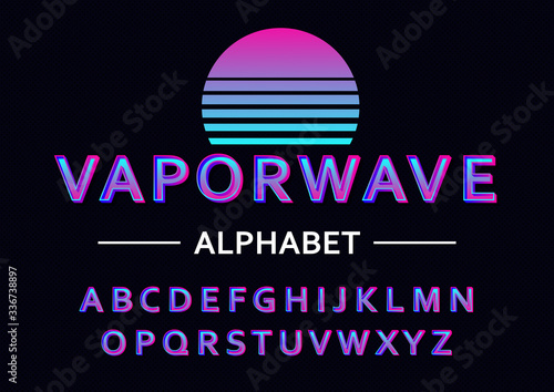 A condensed alphabet design in the style of vaporwave graphics.