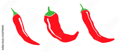 Set of chili pepper. Vector hot red pepper icon on white background.
