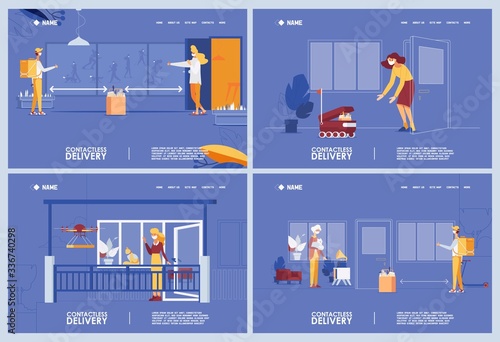 landing page to deliver food during quarantine. Contactless delivery banners