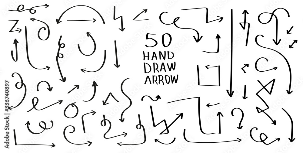 Isolated vector 50 hand drawn arrows set on a white background Isolated vector 50 hand drawn arrows set on a white background