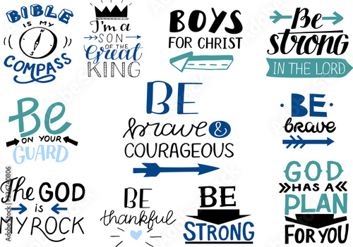 Logo set with Bible verse and Christian quotes Bible is my compass, Be brave and courageous.