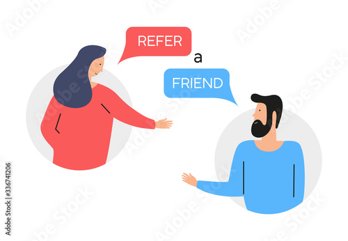 refer a friend concept with text and business character people handshake for agreement business - vector illustration