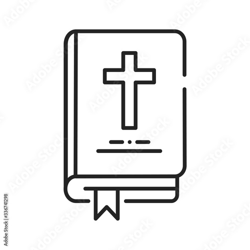 Bible black line icon. The account of God's action in the world, and his purpose with all creation. Pictogram for web page, mobile app, promo. UI UX GUI design element. Editable stroke.