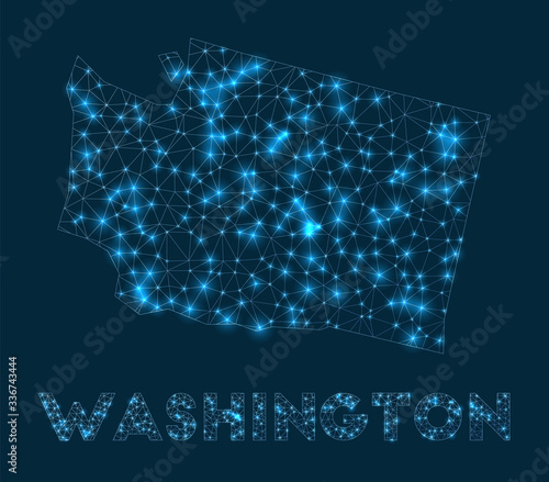 Washington network map. Abstract geometric map of the US state. Internet connections and telecommunication design. Vibrant vector illustration.
