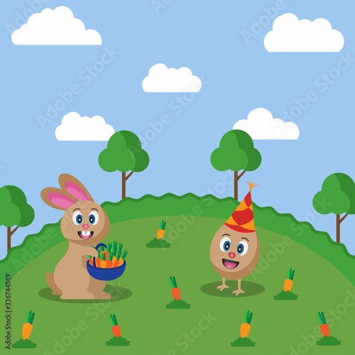 Easter background design  cute bunny and rabbit of drawing book.