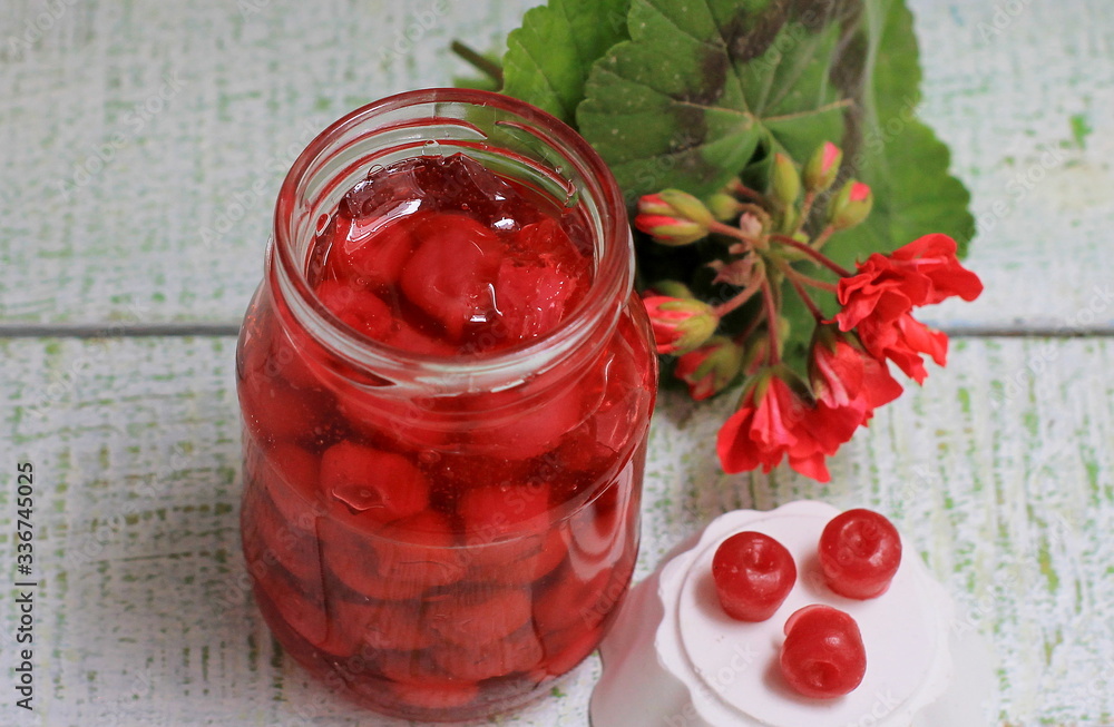 Jam of my grandmother styling cowberry jam in a glass jar Jam of my grandmother styling cowberry jam in a glass jar