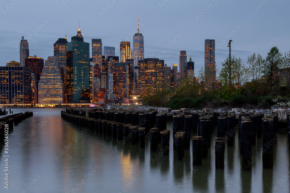 Manhattan skyline from the Hudson river with New York City Manhattan skyline from the Hudson river with New York City