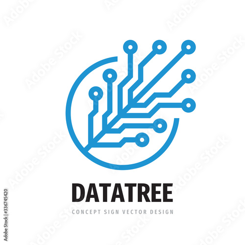Digital tree logo design. Computer network sign. Data electronic graphic symbol. Internet icon. Software & hardware concept symbol. Connection technology. Electronic brain education. Website structure
