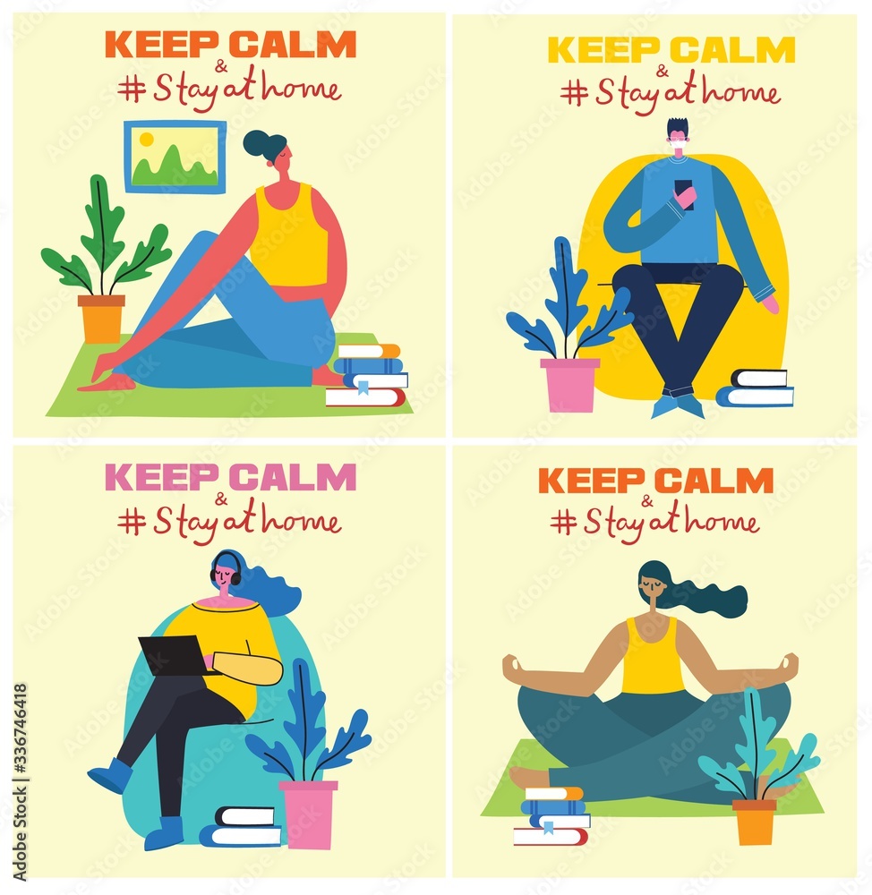 Stay at home. Stop coronavirus. People staying at home for prevent virus Covid19 in the flat style Stay at home. Stop coronavirus. People staying at home for prevent virus Covid19 in the flat style