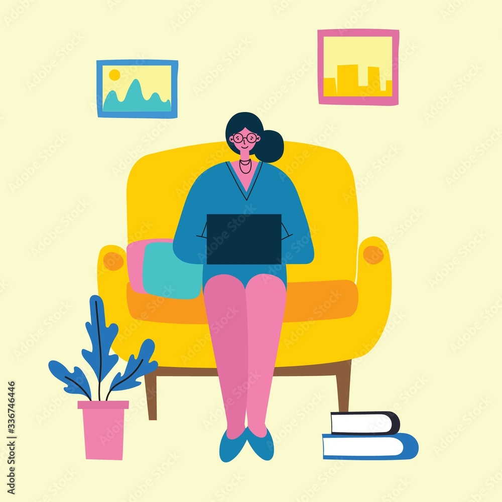 Stay and work at home. Stop coronavirus. People staying at home for prevent virus Covid19 in the flat style Stay and work at home. Stop coronavirus. People staying at home for prevent virus Covid19 in the flat style