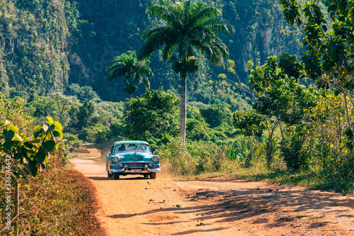 Photography Classic American old cars in the Vinales Valley, Cuba