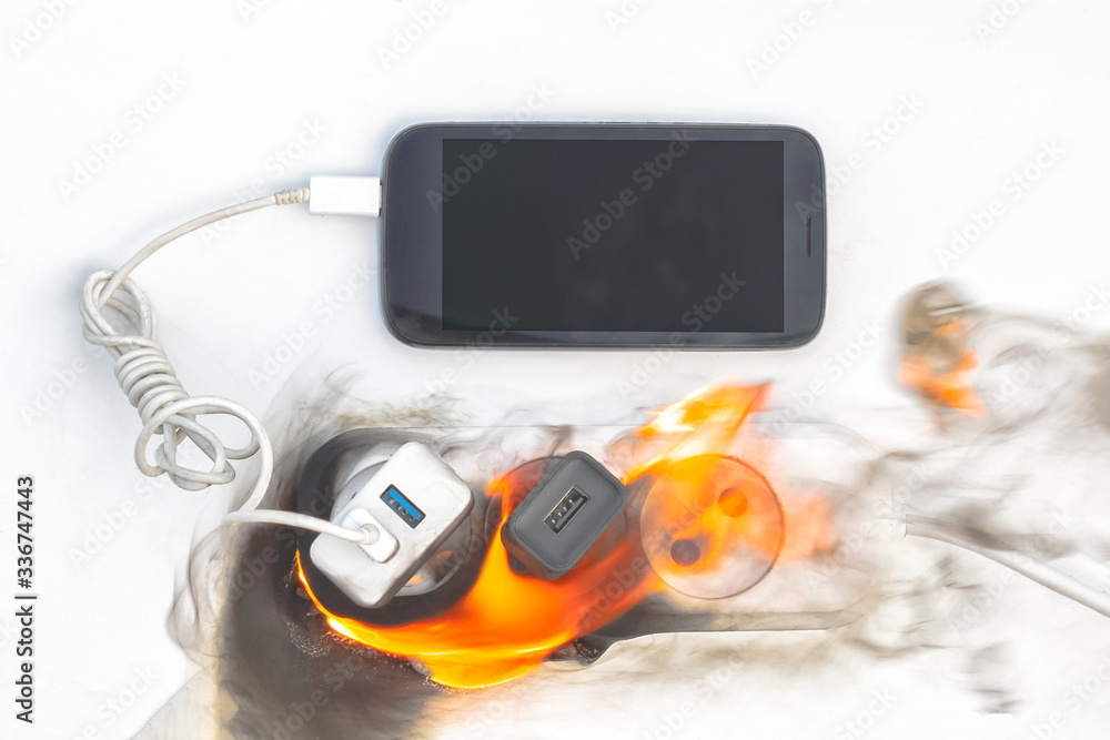 power supply burns with fire, phone on recharge, the fire in the apartment. cause of the fire counterfeit charger