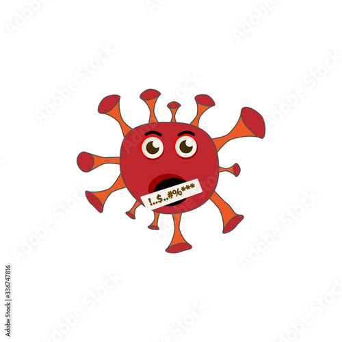 Coronavirus emoticon with a closed mouth. Cursing emoticon. Angry emoticon flat icon. isolated illustration element
