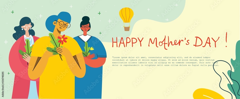 Obraz premium Colorful vector illustration concepts of Happy Mother's day . Mothers with the children in the flat design for greeting cards, posters and backgrounds