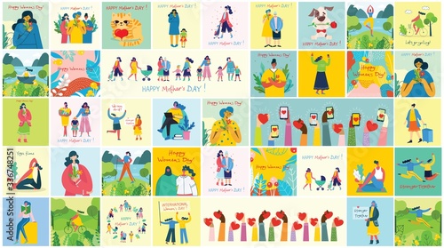 Colorful vector illustration concepts of Happy Mother s day . Mothers with the children in the flat design for greeting cards  posters and backgrounds