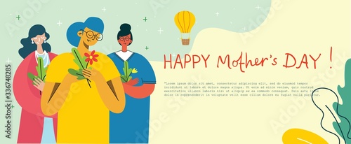 Colorful vector illustration concepts of Happy Mother's day . Mothers with the children in the flat design for greeting cards, posters and backgrounds