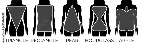 Woman Body Shapes Triangle, Rectangle, Apple, Pear and Hourglass Black and White Illustration
