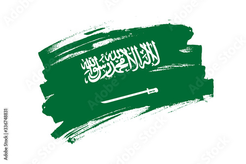 Flag of the Kingdom of Saudi Arabia. Saudi Arabia green banner brush concept. Horizontal vector Illustration isolated on white background.  