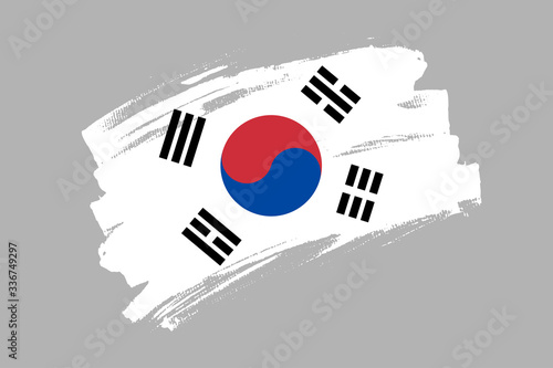 Flag of the  Republic of Korea. South Korea white banner brush concept. Horizontal vector Illustration isolated on gray background.  