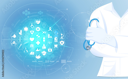 abstract health medical science consist doctor digital futuristic virtual hologram treatment medicine and icon