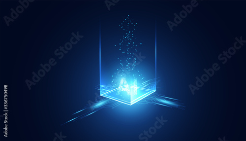 Abstract technology Ai sci-fi artificial Intelligence concept machine deep learning futuristic digital for future on dark blue background.