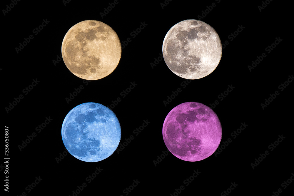 Obraz premium Pink Moon is the name of the full moon in April. Photos taken at night cause noise grain.