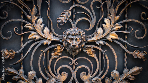 The fragment of forged metal products. lion, close-up