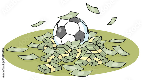 Corrupt football games and championship for money, vector cartoon illustration on a white background