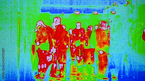 corona virus covid19 screening  test, thermal vision camera aka temperature imaging unit, people group infected by monkeypox influenza infection, airport passenger crowd healthcare diversity