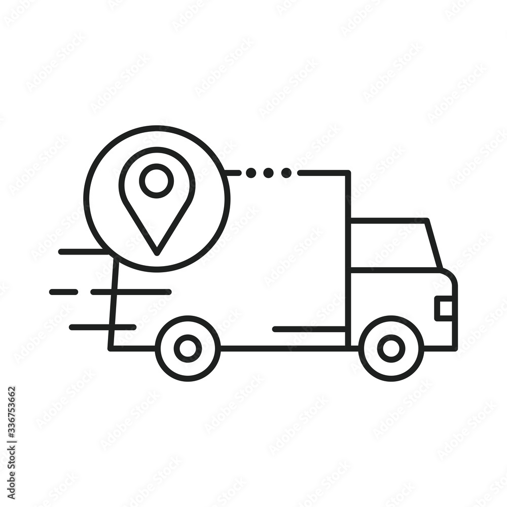 delivery van transportation with pin location line style icon vector illustration design delivery van transportation with pin location line style icon vector illustration design