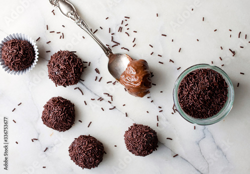 Overhead view of salted licorice brigadeiros photo