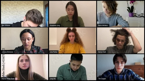 Model released diverse high school students have a distance learning class group call, studying from home. Quarantine remote education. 4k UHD