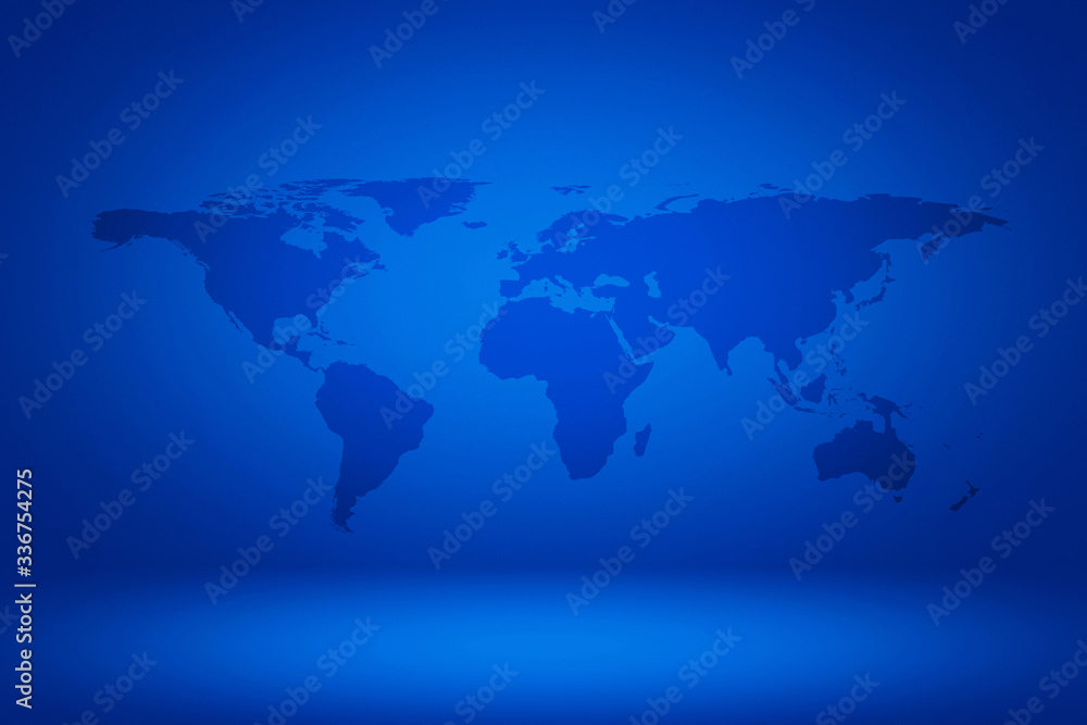 World map on Abstract Gradient Enchanted Blue Room Illustration Background, Suitable for Product Presentation and Backdrop. Elements of this Image Furnished by Nasa.