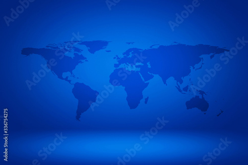 World map on Abstract Gradient Enchanted Blue Room Illustration Background  Suitable for Product Presentation and Backdrop. Elements of this Image Furnished by Nasa.