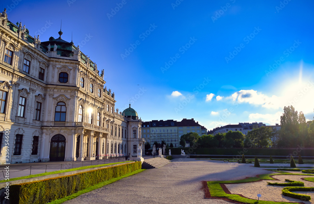 Vienna, Austria - May 17, 2019 : Baroque palace Belvedere is a historic building complex in Vienna, Austria, consisting of two Baroque palaces with a beautiful garden between them.