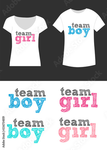 Team girl and team boy. Gender reveal party T-shirts vector design