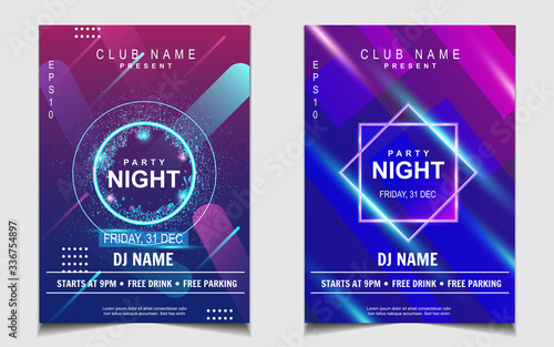 Night dance party music layout design template background with dynamic gradient style. Colorful electro style vector for concert disco, club party, event flyer invitation, cover festival poster