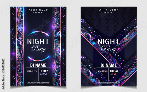 Night dance party music layout design template background with elegant style blue wavy. Colorful electro style vector for concert disco, club party, event flyer invitation, cover festival poster